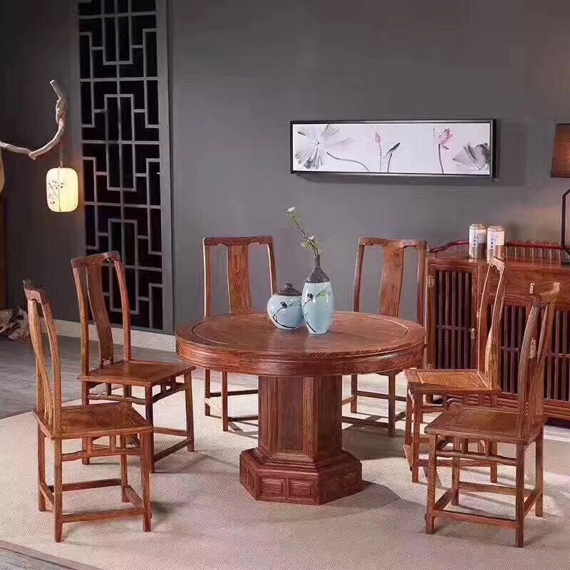 现代中式圆形红木餐桌